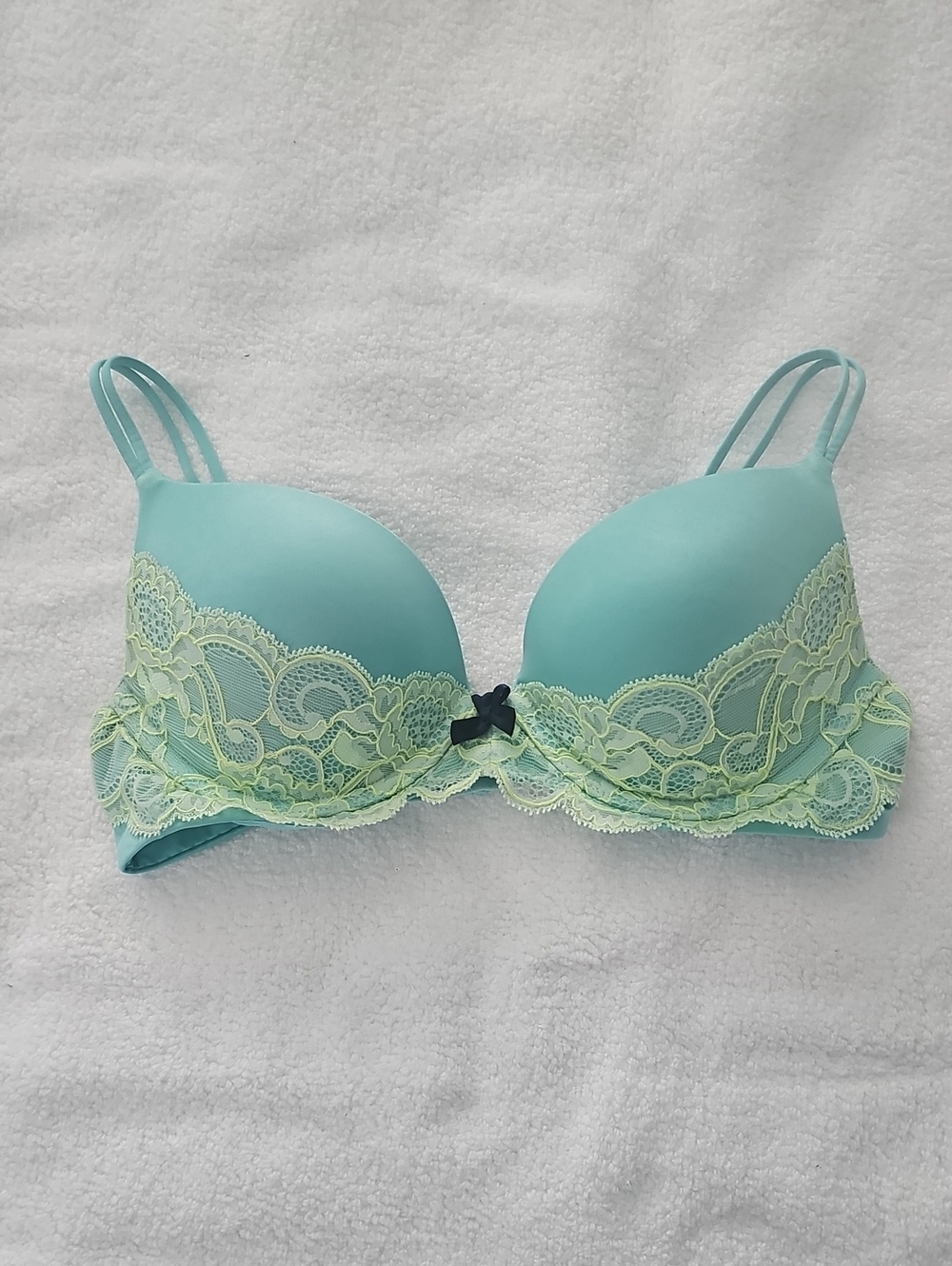 Victoria's Secret Aqua Push-Up Bra with Lime Lace